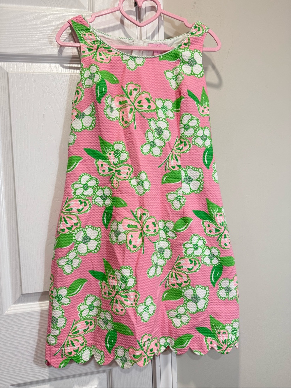 Lilly Pulitzer Marlowe Dress Size 4 Pink Green Butterfly Floral Scallop Hem